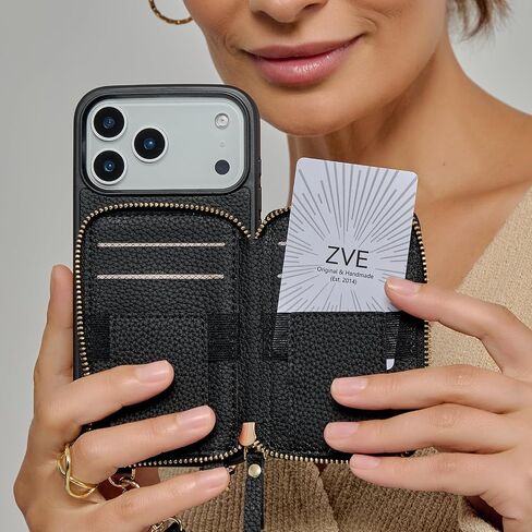 ZVE for iPhone 17 Pro Wallet Case with Card Holder, Zipper Crossbody Case with Wrist Strap for Women 6.3" Black in Saudi Arabia