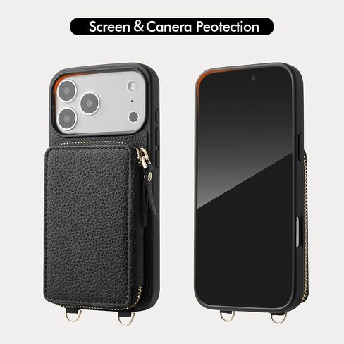 ZVE for iPhone 17 Pro Wallet Case with Card Holder, Zipper Crossbody Case with Wrist Strap for Women 6.3" Black in Saudi Arabia