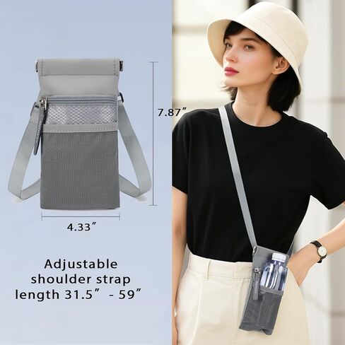 محفظة هاتف كروس مع حامل زجاجة مياه - حقيبة هاتف خلوي متعددة الوظائف مع سحاب وجيوب شبكية، حامل هاتف لهاتف iPhone 17/16/15/14/13 Pro Max Plus، Samsung Galaxy (أسود) in Kuwait