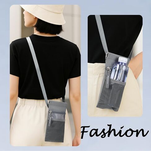 محفظة هاتف كروس مع حامل زجاجة مياه - حقيبة هاتف خلوي متعددة الوظائف مع سحاب وجيوب شبكية، حامل هاتف لهاتف iPhone 17/16/15/14/13 Pro Max Plus، Samsung Galaxy (أسود) in Kuwait