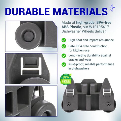 [UPGRADED] 4 Packs W10195417 Dishwasher Wheels Lower Dish Rack Wheel STEEL Screws Replacement Part by BlueStars - For Whirlpool Kenmore Dish Rack - Replaces W10195417V W10195417VP AP6016764 PS2579553 in Kuwait