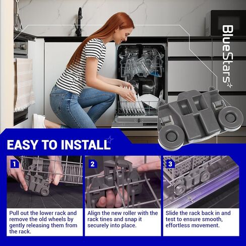 [UPGRADED] 4 Packs W10195417 Dishwasher Wheels Lower Dish Rack Wheel STEEL Screws Replacement Part by BlueStars - For Whirlpool Kenmore Dish Rack - Replaces W10195417V W10195417VP AP6016764 PS2579553 in Kuwait