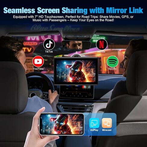 7" Portable Wireless CarPlay Screen for Car – Apple CarPlay & Android Auto, HD Touch Screen Car Stereo, Bluetooth, GPS Navigation, Voice Control, Plug-and-Play with FM/AUX/Mirror Link (Black) in Kuwait