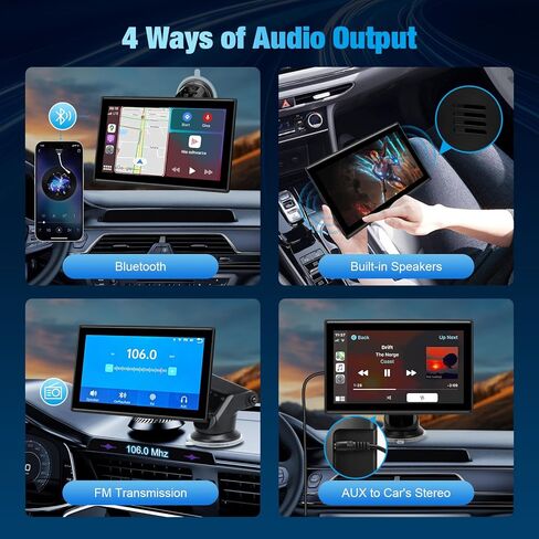 7" Portable Wireless CarPlay Screen for Car – Apple CarPlay & Android Auto, HD Touch Screen Car Stereo, Bluetooth, GPS Navigation, Voice Control, Plug-and-Play with FM/AUX/Mirror Link (Black) in Kuwait