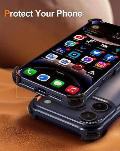 OATSBASF for iPhone 17 Pro Max Bumper Case, No Back Design, Aluminum Frame Slim Fit, Compatible with MagSafe, 4 Corner Shockproof Protection, Orange in Saudi Arabia