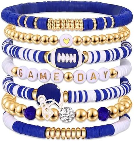 8 pcs Game Day Bracelets Stack Football Bracelet for Women Men Stackable Football Game Day Accessories Football Outfit Jewelry in Saudi Arabia