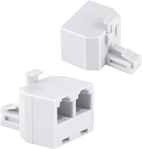 محول مقبس جداري مزدوج من Uvital RJ11 مزدوج خط الهاتف ومقبس مقبس الحائط 1 إلى 2 محول محول معياري لنظام الهاتف اللاسلكي طراز الفاكس المنزلي للمكتب، أبيض، لاسلكي (عبوتان) in Saudi Arabia