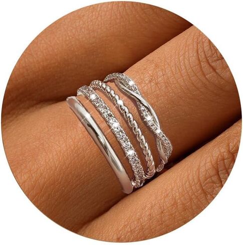 Gold Stackable Rings for Women Non Tarnish, Dainty 14K Gold Plated Stacking Thumb Rings Set Cubic Zirconia Stack Thin Ring Trendy Statement Promise Wedding Bands Rings for Women Size 5-10 in Saudi Arabia