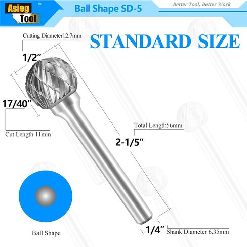 SD-3L6 Tungsten Carbide Burr Lengthened Rotary File Ball Shape Double Cut for Die Grinder Drill Bits 1/4'' Inch Diameter of Shank and 3/8'' Inch Diameter of Cutter 15/47'' Inch Cutter Length in Saudi Arabia
