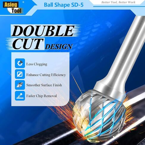 SD-3L6 Tungsten Carbide Burr Lengthened Rotary File Ball Shape Double Cut for Die Grinder Drill Bits 1/4'' Inch Diameter of Shank and 3/8'' Inch Diameter of Cutter 15/47'' Inch Cutter Length in Saudi Arabia