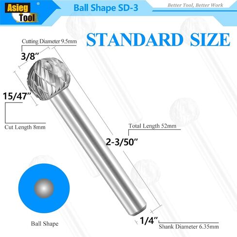 SD-3L6 كربيد التنجستن لدهان تطويل الكرة شكل مزدوج قطع لقطع ثقب آلة ثقب 1/4 بوصة قطر العرقوب وقطر 3/8 بوصة من القاطع 15/47 بوصة طول القاطع in Kuwait