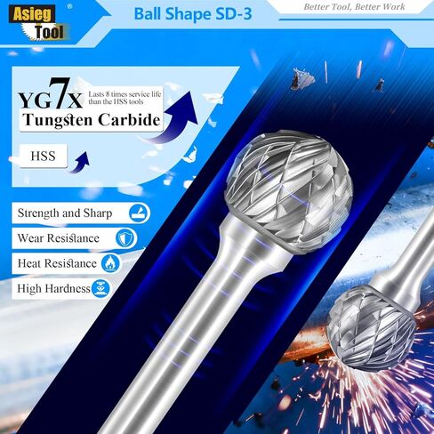 SD-3L6 كربيد التنجستن لدهان تطويل الكرة شكل مزدوج قطع لقطع ثقب آلة ثقب 1/4 بوصة قطر العرقوب وقطر 3/8 بوصة من القاطع 15/47 بوصة طول القاطع in Kuwait