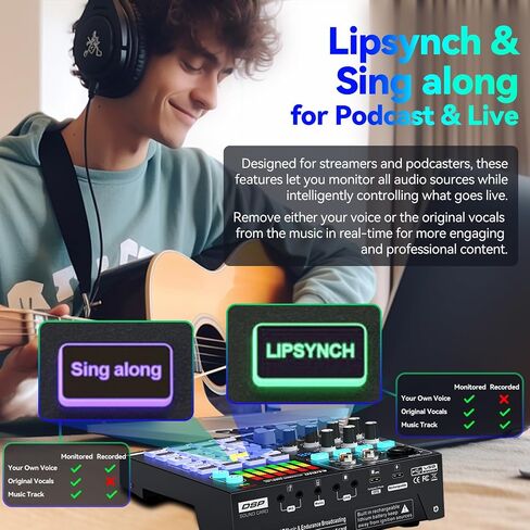 48V Podcast Sound Board - XLR Audio Interface for Live Streaming Studio Recording Gaming, Bluetooth DJ Mixer for iPhone Laptop PC, External Music Sound Card, Content Creator Gift (SN800) in Kuwait