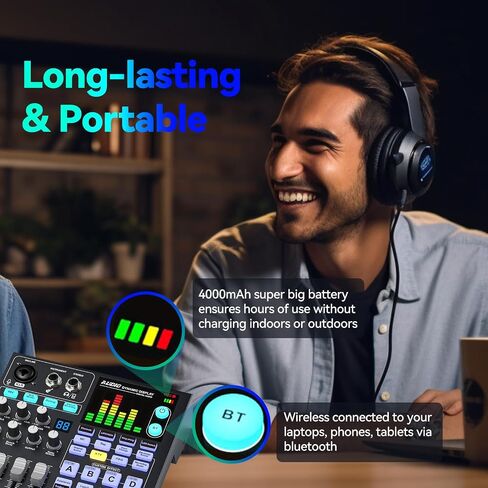 48V Podcast Sound Board - XLR Audio Interface for Live Streaming Studio Recording Gaming, Bluetooth DJ Mixer for iPhone Laptop PC, External Music Sound Card, Content Creator Gift (SN800) in Kuwait