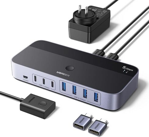محول USB 3.0 2 في 7 مخارج من UGREEN، محول USB لجهازي كمبيوتر يتشاركان أجهزة USB A وC (4USB-A + 3USB-C)، مفاتيح USB لمشاركة لوحة المفاتيح والماوس مع وحدة التحكم، محول ذكر USB-C، محول طاقة in Kuwait