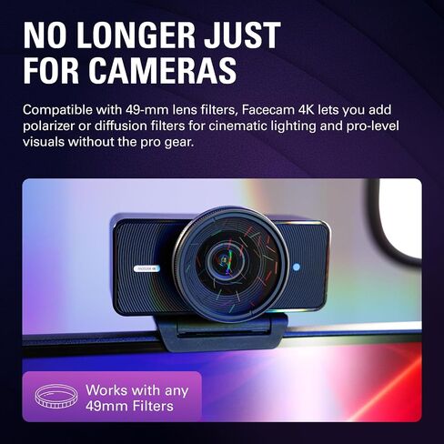 Elgato Facecam 4K - 4K60 Studio Webcam, DSLR-Like Control, Cinematic Effects, 49mm Lens Filters, HDR, Uncompressed Video, Optimized Focus Area | USB-C for PC & Mac in Saudi Arabia