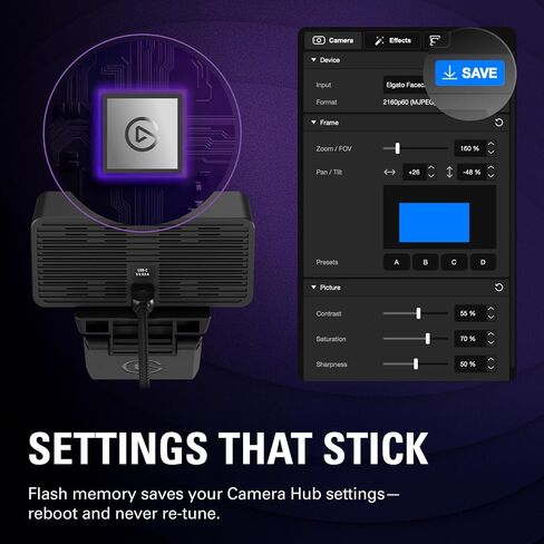 Elgato Facecam 4K - 4K60 Studio Webcam, DSLR-Like Control, Cinematic Effects, 49mm Lens Filters, HDR, Uncompressed Video, Optimized Focus Area | USB-C for PC & Mac in Saudi Arabia