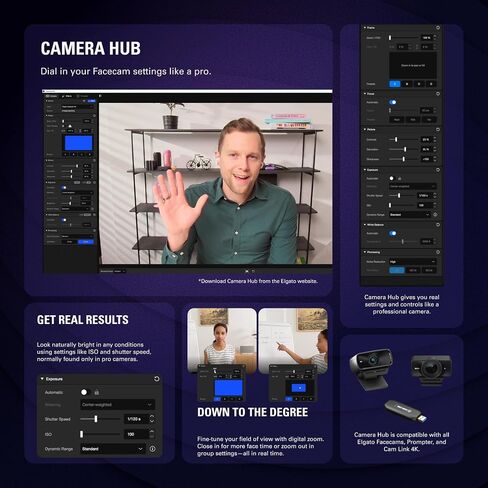 Elgato Facecam 4K - 4K60 Studio Webcam, DSLR-Like Control, Cinematic Effects, 49mm Lens Filters, HDR, Uncompressed Video, Optimized Focus Area | USB-C for PC & Mac in Saudi Arabia