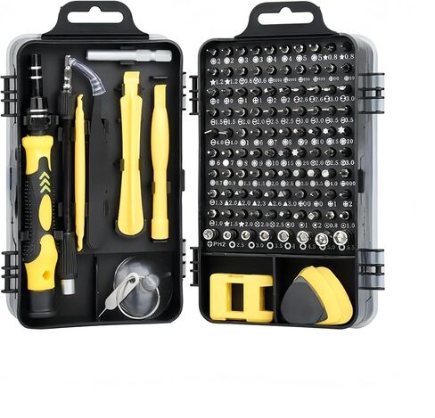115-in-1 Precision Screwdriver Sets, Professional Repair Tool Kit with Flat Head & Multiple Bits for Electronics, Phone, Watch, Automotive Maintenance - Magnetic, Non-Slip Handle & Tweezers(Yellow) in Saudi Arabia