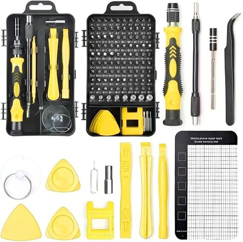 115-in-1 Precision Screwdriver Sets, Professional Repair Tool Kit with Flat Head & Multiple Bits for Electronics, Phone, Watch, Automotive Maintenance - Magnetic, Non-Slip Handle & Tweezers(Yellow) in Saudi Arabia