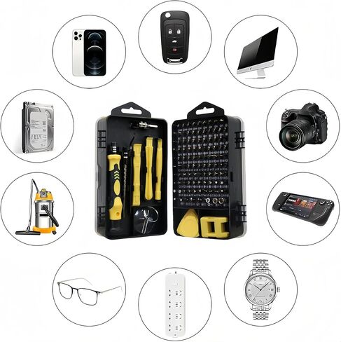 115-in-1 Precision Screwdriver Sets, Professional Repair Tool Kit with Flat Head & Multiple Bits for Electronics, Phone, Watch, Automotive Maintenance - Magnetic, Non-Slip Handle & Tweezers(Yellow) in Saudi Arabia