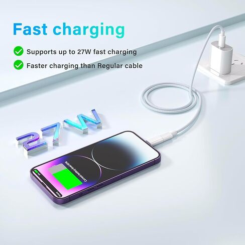 MFi Certified 27W USB C to Lightning Adapter (2 Pack) - Fast Charging Data Sync, Lightning to USB Type C Cable Adapter for iPhone14/13/12 Series, iPad, AirPods, with Anti-Lost Loop, Not for Audio/OTG in Kuwait