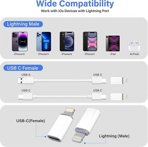MFi Certified 27W USB C to Lightning Adapter (2 Pack) - Fast Charging Data Sync, Lightning to USB Type C Cable Adapter for iPhone14/13/12 Series, iPad, AirPods, with Anti-Lost Loop, Not for Audio/OTG in Kuwait