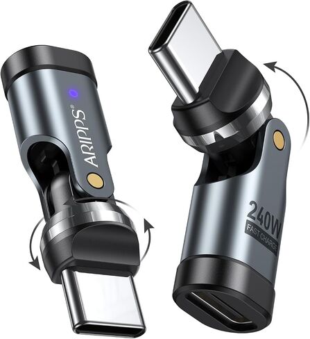محول USB C [عبوة من قطعتين]، محول PD 240W USB C 90 درجة، محول الزاوية اليمنى USB من النوع C/محولات 360 و180 درجة C إلى C للهاتف 17/16/15، سلسلة MacBook Pro/Pad، Samsung Galaxy، الكمبيوتر اللوحي، الكمبيوتر المحمول in Kuwait