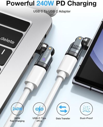 محول USB C [عبوة من قطعتين]، محول PD 240W USB C 90 درجة، محول الزاوية اليمنى USB من النوع C/محولات 360 و180 درجة C إلى C للهاتف 17/16/15، سلسلة MacBook Pro/Pad، Samsung Galaxy، الكمبيوتر اللوحي، الكمبيوتر المحمول in Kuwait
