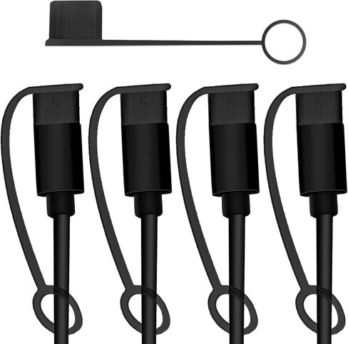 أغطية PortPlugs USB-C - أغطية حماية من الغبار مع حبل كابل مدمج لكابلات شحن USB من النوع C للهواتف والأجهزة اللوحية والأجهزة والمزيد | أسود (5 عبوات) in Kuwait