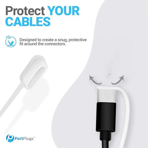أغطية PortPlugs USB-C - أغطية حماية من الغبار مع حبل كابل مدمج لكابلات شحن USB من النوع C للهواتف والأجهزة اللوحية والأجهزة والمزيد | أسود (5 عبوات) in Kuwait