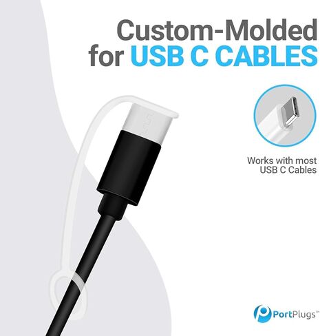 أغطية PortPlugs USB-C - أغطية حماية من الغبار مع حبل كابل مدمج لكابلات شحن USB من النوع C للهواتف والأجهزة اللوحية والأجهزة والمزيد | أسود (5 عبوات) in Kuwait