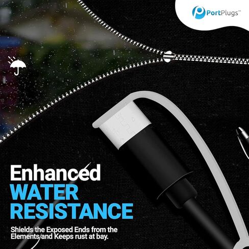أغطية PortPlugs USB-C - أغطية حماية من الغبار مع حبل كابل مدمج لكابلات شحن USB من النوع C للهواتف والأجهزة اللوحية والأجهزة والمزيد | أسود (5 عبوات) in Kuwait