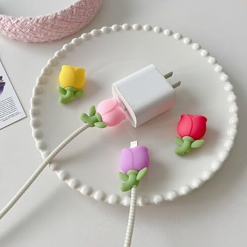 2PCS Charging Cable Protector - Unique Flower Design Compatible with Apple Data Cable, Durable Anti-Break Fixer for Long-Lasting Protection in Saudi Arabia