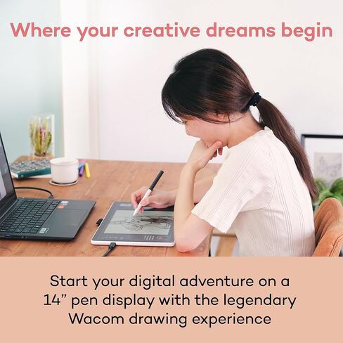 تابلت رسم Wacom One 14 مع شاشة، تابلت فني رقمي عالي الدقة مقاس 14 بوصة مع برامج وتدريبات إبداعية، لوحة رسم رسومات لأجهزة Mac وWindows in Saudi Arabia