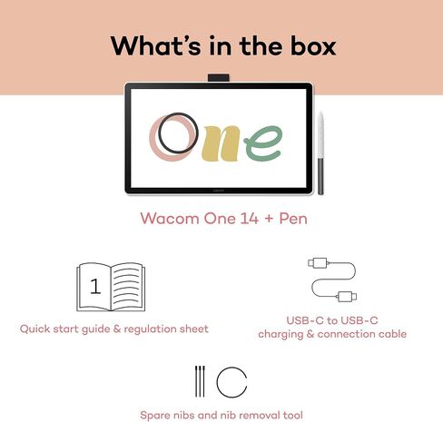 تابلت رسم Wacom One 14 مع شاشة، تابلت فني رقمي عالي الدقة مقاس 14 بوصة مع برامج وتدريبات إبداعية، لوحة رسم رسومات لأجهزة Mac وWindows in Saudi Arabia