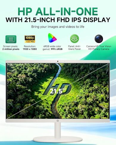 كمبيوتر HP All in One المكتبي للمنزل، Intel Celeron J4025، 21.5 بوصة FHD مضاد للتوهج، WiFi 6، 16 جيجابايت DDR4، 512 جيجابايت SSD، محرك فلاش USB 1 تيرابايت، كمبيوتر منزلي، لوحة مفاتيح وماوس سلكي، Windows 11 Pro، مع ملحقات in Kuwait
