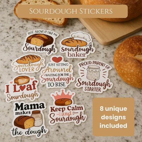 Sourdough Meme Stickers for Bakers – 8-Pack Waterproof Vinyl Stickers for Laptops, Water Bottles, Sourdough Starter Jars – Funny Gift for Homemade Bread Lovers & Sourdough Enthusiasts (Yellow) in Saudi Arabia