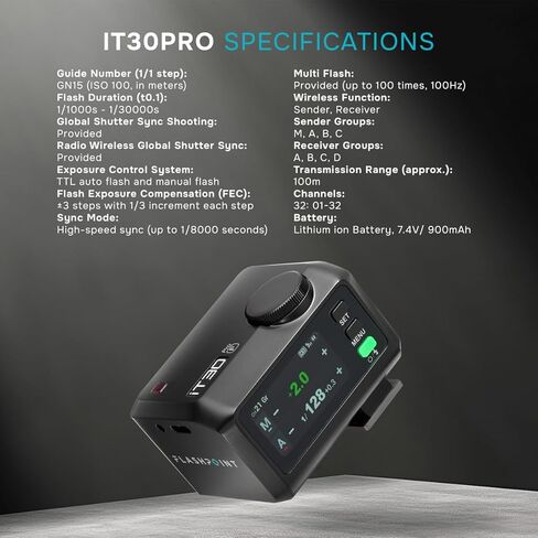 Flashpoint iT30Pro R2 TTL iFlash المحمول لـ Fujifilm (أسود)، Godox iT30Pro F in Kuwait