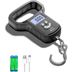 MEIYA Fish Scale/Fishing Scale: Dual Power (Battery/Rechargeable), Extra Wide Handle, Backlit LCD Display, Includes 2 AAA Batteries&USB-C Charging Cable, Fishing Gifts for Men (Black) in Kuwait