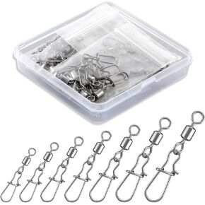 70 Pcs Corrosion Resistance Fishing Swivels & Snaps, 7 Sizes Detachable Snap Swivels, Convenience Pack Swivels Fishing Tackle for Recreational Fishing in Saudi Arabia
