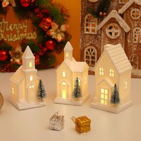 11 Pcs White Ceramic Christmas Village Houses, Light Up Christmas Village Sets with Timer,Porcelain Xmas Town Village Sets,Ceramic Houses and Villages for Xmas Figurines Home Decor in Saudi Arabia