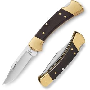 Buck Knives 112 Ranger Hunting Knife, 3" Blade, Lockback Design, Ebony Handle, Brass Bolsters, 420HC Stainless Steel Clip Point Blade, Sheath Included, Folding Knife Made in the USA, 5.6 oz in Kuwait