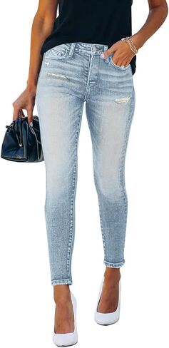 PerZeal Women's Mid Waisted Jeans Trendy Distressed Stretch Ripped Denim Pants (Pack of 2) in Saudi Arabia