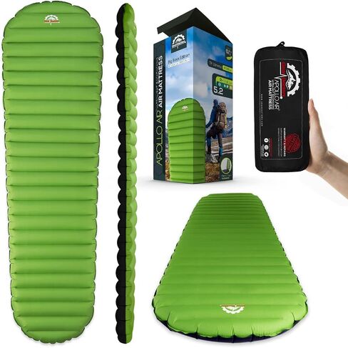 Gear Doctors ApolloAir 5.2 R-Value [17oz] وسادة نوم للتخييم معزولة وقابلة للنفخ خفيفة الوزن - وسادة نوم لحقيبة الظهر - مرتبة تخييم مدمجة خفيفة الوزن للمشي لمسافات طويلة - مرتبة هوائية لحقائب الظهر in Kuwait