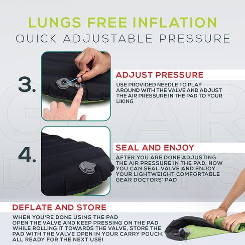 Gear Doctors ApolloAir 5.2 R-Value [17oz] وسادة نوم للتخييم معزولة وقابلة للنفخ خفيفة الوزن - وسادة نوم لحقيبة الظهر - مرتبة تخييم مدمجة خفيفة الوزن للمشي لمسافات طويلة - مرتبة هوائية لحقائب الظهر in Kuwait