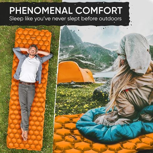 POWERLIX Ultralight Inflatable Camping Sleeping Pad - Camping Mattress for Backpacking, Hiking, Compact Lightweight Sleeping Mat for Camping, Inflation Bag/Repair Kit Included in Saudi Arabia