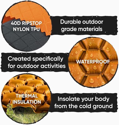 POWERLIX Ultralight Inflatable Camping Sleeping Pad - Camping Mattress for Backpacking, Hiking, Compact Lightweight Sleeping Mat for Camping, Inflation Bag/Repair Kit Included in Saudi Arabia