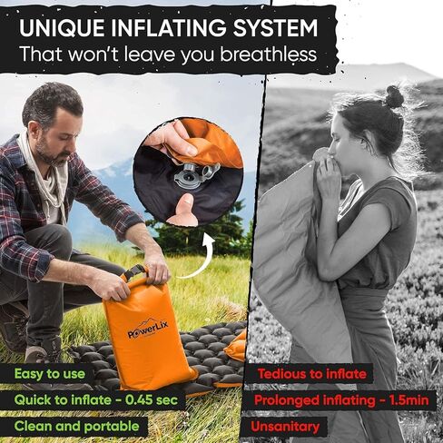 POWERLIX Ultralight Inflatable Camping Sleeping Pad - Camping Mattress for Backpacking, Hiking, Compact Lightweight Sleeping Mat for Camping, Inflation Bag/Repair Kit Included in Saudi Arabia