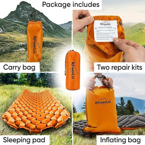 POWERLIX Ultralight Inflatable Camping Sleeping Pad - Camping Mattress for Backpacking, Hiking, Compact Lightweight Sleeping Mat for Camping, Inflation Bag/Repair Kit Included in Saudi Arabia